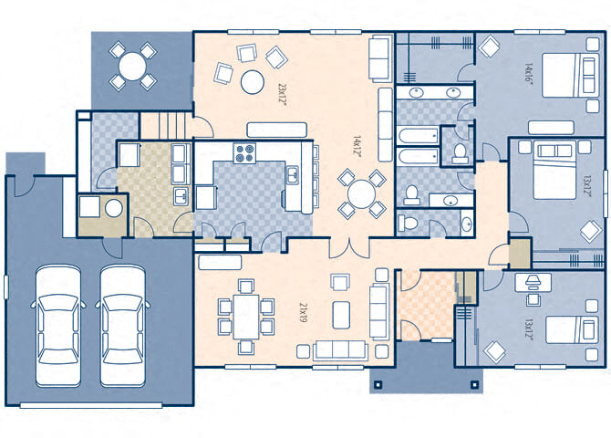 Floor plan for 3 beds, 2.5 baths, 2362 sqft